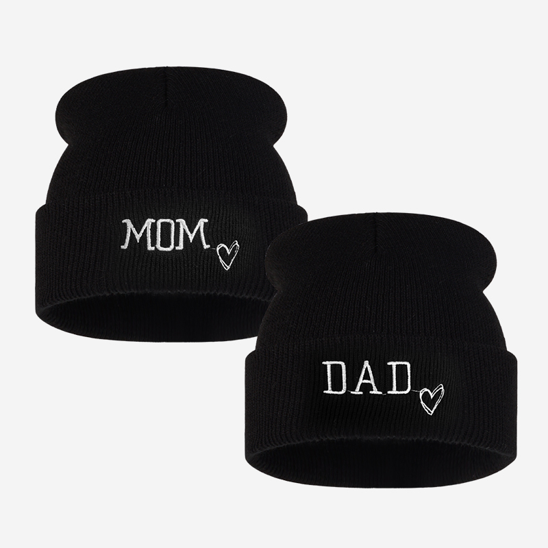 Beanie Cuffed Knit - 2pc Adult MOM DAD Embroidery Matching